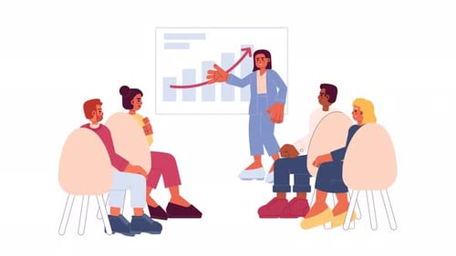 Flat Design Business Team Presentation with Growth Chart