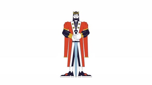 Animated Flat Design King Character with Sword