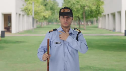 Security Guard on Duty in an Urban Setting