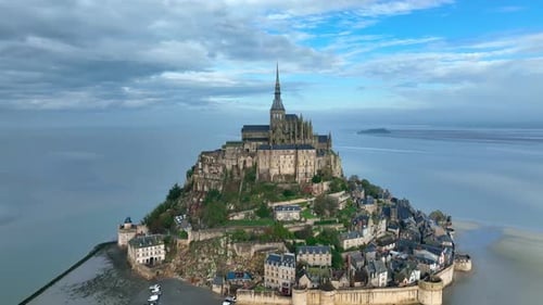 Aerial view of Mont Saint Michel in Normandy, France.