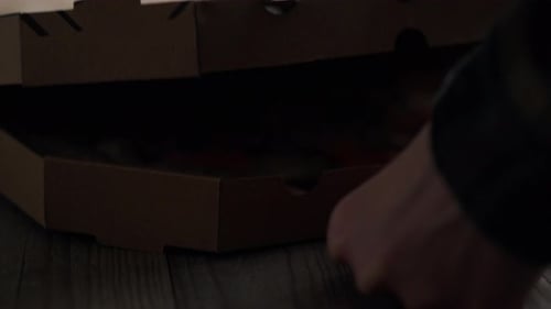 Opening Pizza Box Close Up Reveals Hot Pizza