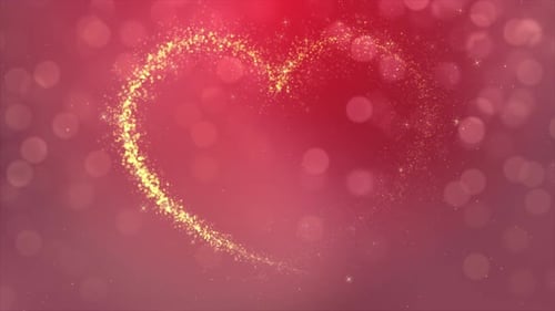 Sparkling Golden Heart Reveal on Red Bokeh Background