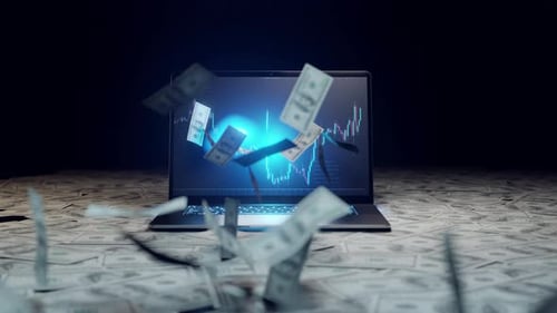 The banknote popped out from the computer screen of the laptop