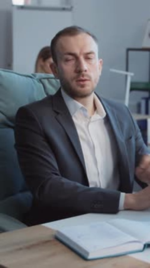 Footage of Serious CEO of Company in Modern Office Portrait of Concentrated Young Handsome 30s