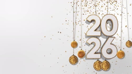 2026 New Year Celebration with Golden Confetti and Baubles