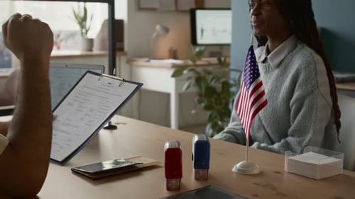 Business Meeting with Man and Woman in Office