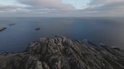 Seashore in Southern Norway. Rocky coast. Drone footage