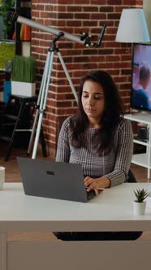 Vertical Video Relaxed Freelancer Checking Her Emails on Notebook Device From Home