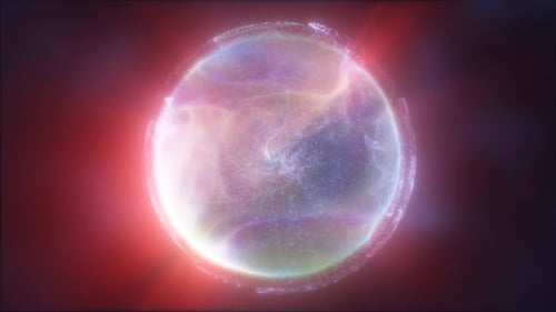 Blue energy magic circle, sphere, ball made of futuristic waves and lines of particles of atomic