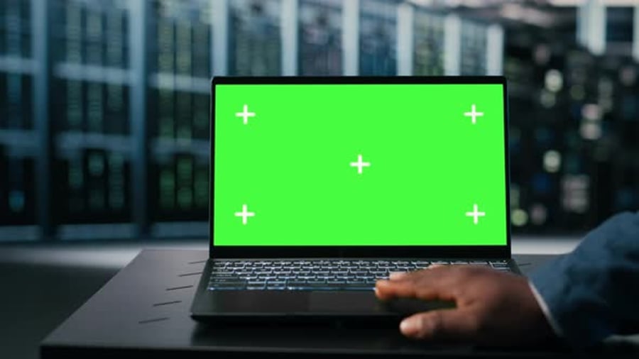 Green Screen Laptop Used By Server Hub Programmer to Monitor Rigs ...