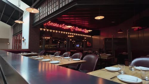 Empty restaurant seating before opening