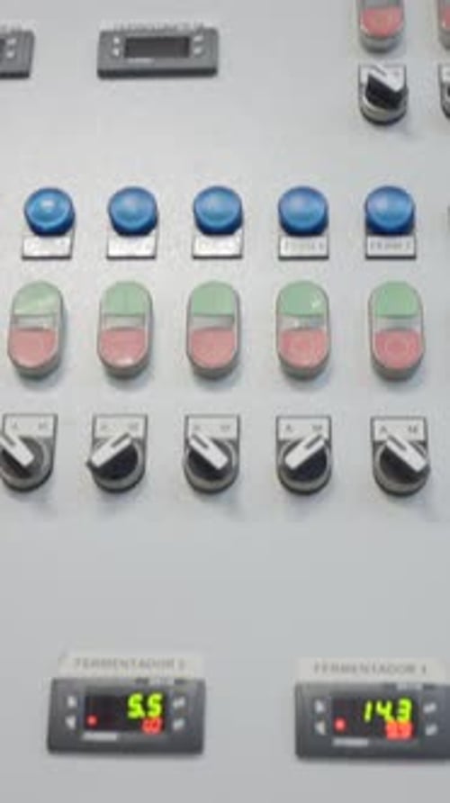 Fermentation System Monitoring Panel In A Beer Factory Close Up Tilt Down