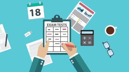 Flat Design Animation: Hands Marking Exam Test Sheet