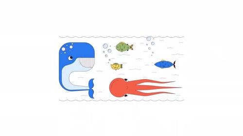 Exploring deep sea creatures line 2D characters animation