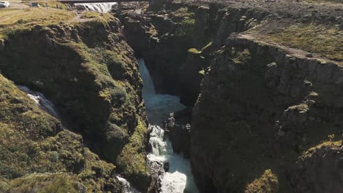 Icelandic Waterfalls and Canyons Aerial View Summer Day Beauty