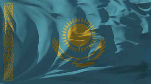 Kazakhstan National Flag Waving in Realistic Fabric Loop