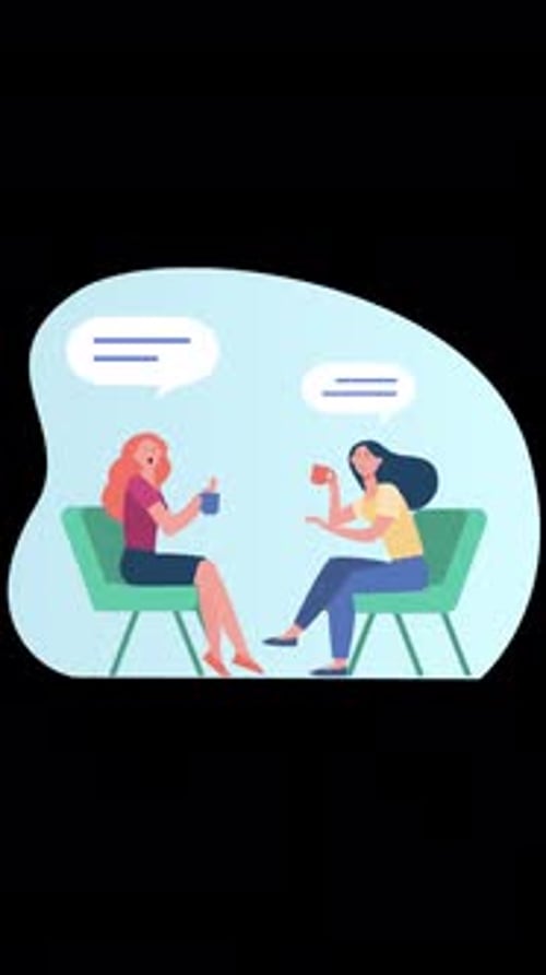 Two Women Drinking Coffee While Talking To Each Other Business On Vertical On Alpha Channel