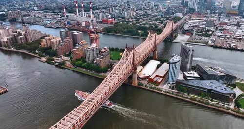 Gorgeous structure of Queensboro Bridge over East River.