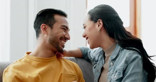 Affectionate Couple Smiling and Touching Foreheads