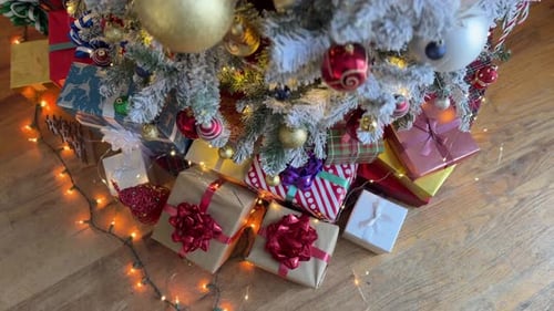 Festive Christmas Decor In Cozy Living Room With Tree And Gifts