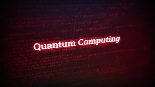 Mensaje de computación cuántica en pantalla digital en pantallas de computadora V01