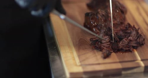 Food Truck owner preparing pulled pork