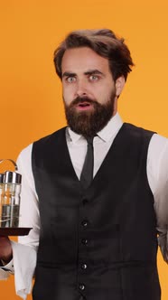Vertical Video Restaurant Butler Acting Surprised, Food Stock Footage ...