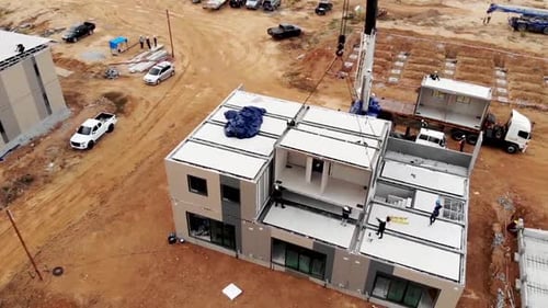 Aerial View of Modular Home Installation Process