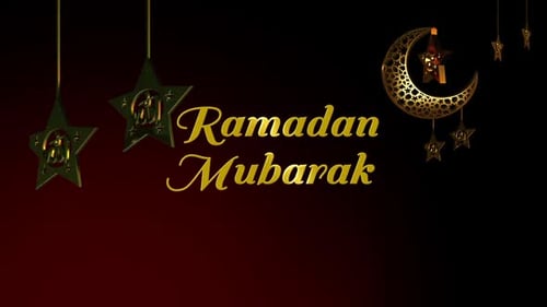 Ramadan Mubarak Golden Crescent Moon and Stars Animation