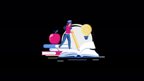 Student learning with books and apple illustration