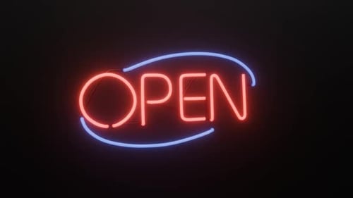 Glowing Neon Open Sign Animation on Dark Background