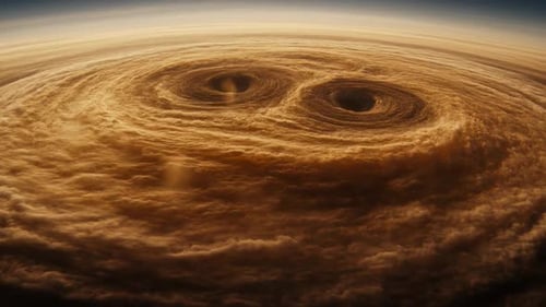Dramatic Aerial View of Dual-Eyed Planet Storm
