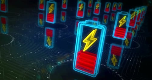 Battery charging energy symbols loop cyber concept