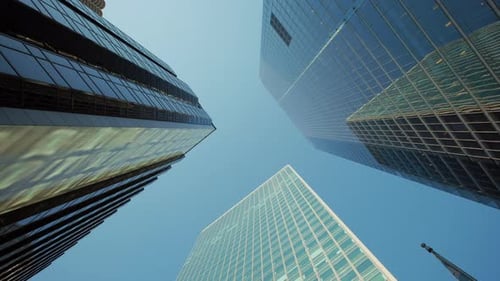 Urban Skyscraper Skyline with Modern Architecture and Towering Cityscape Down to Up Shot