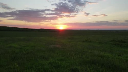 A Serene and Beautiful Sunset Over the Expansive Green Fields Capturing Natures Splendor