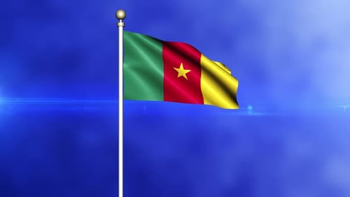 Cameroon National Flag Waving Animation with Lens Flare