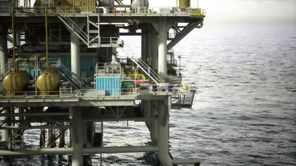 Offshore Oil Rig Platform Panning View Over Ocean, Backgrounds Motion ...