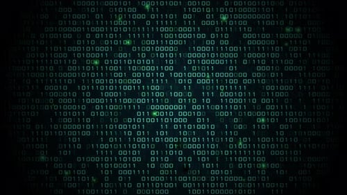 Código binário de gráficos de movimento e números e dígitos aleatórios