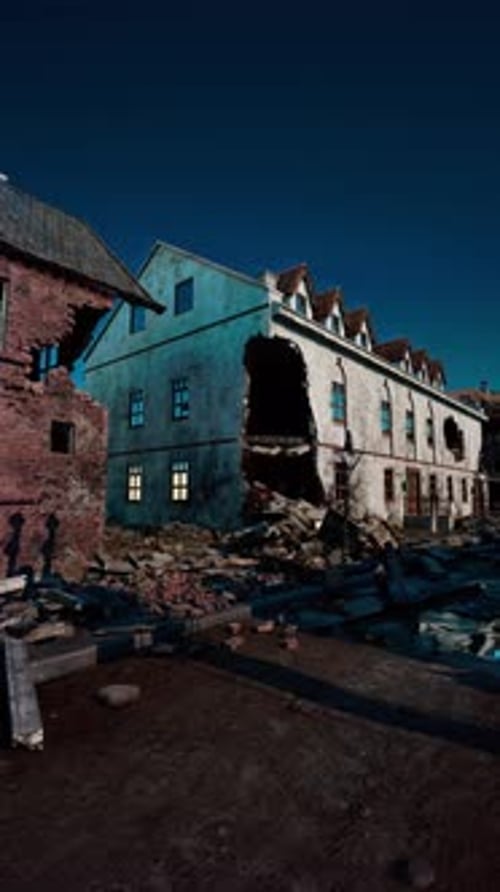 Decaying Building Surrounded By Rubble