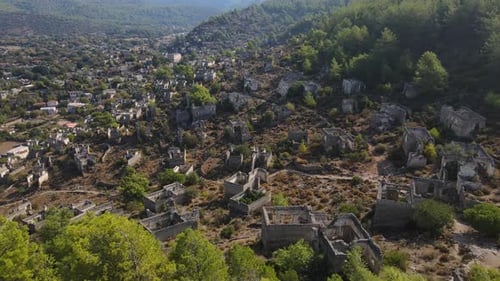 Aerial View of Abandoned Stone Village Ruins