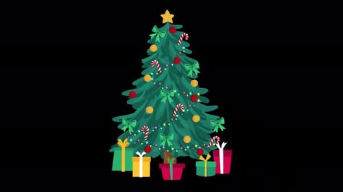 Animated Christmas Tree with Twinkling Lights and Presents