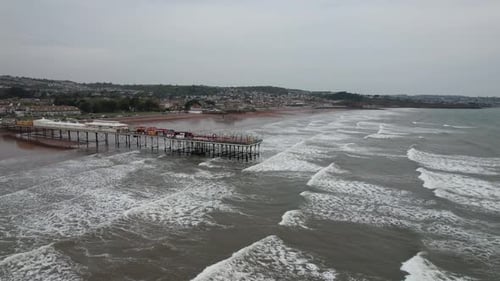 Paignton pier and beach Devon UK drone aerial view