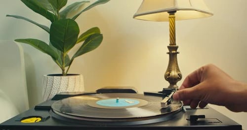 Vintage Record Player Close Up at Home