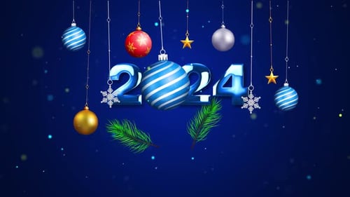 New Year 2024 Festive Celebration with Christmas Ornaments Animation