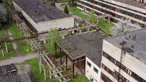 Abandoned Factory Industrial Complex Buildings Aerial View Post Apocalyptic Decay Ruin