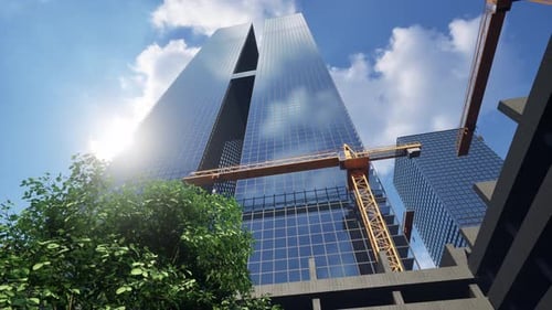 Hochhaus mit gelbem Kran