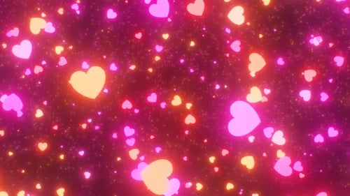 Glowing Pink and Orange Hearts Particle Loop Background