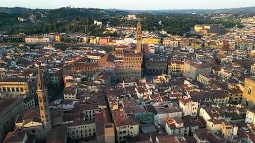 Florence City Skyline Aerial View at Sunrise Palazzo Vecchio Tuscany Italy