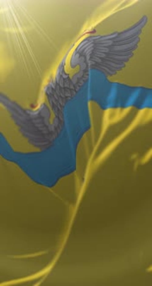 Waving Vertical Flag with Royal Eagle Emblem Loop