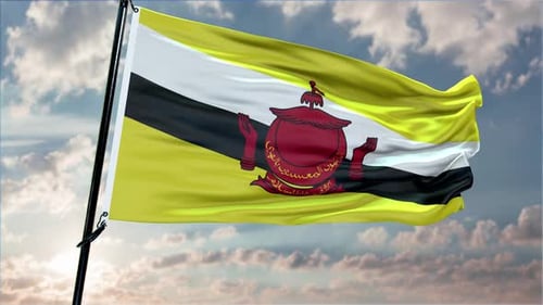Brunei National Flag Waving in Realistic Wind Loop
